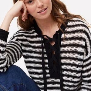 Loft Open Crochet Tie Up Sweater